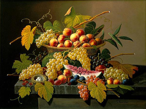 Severin Roesen Still Life with a Basket of Fruit oil painting image